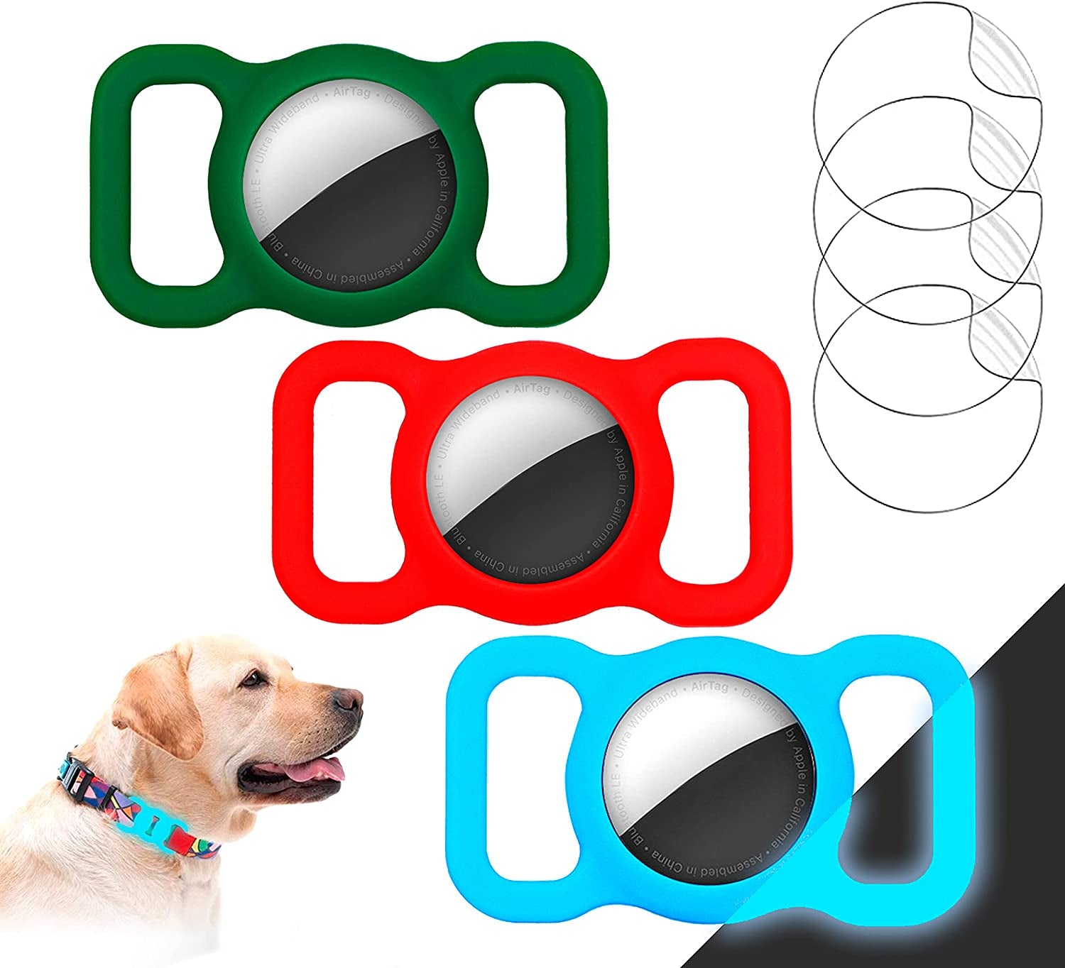 Petneeds Airtag Dog Collar Holder, 2 Pack Air Tag for Dog Collar within 1 Inch Airtag Case 4 Pcs Protective Film Compatible with Apple Cat Pet Tracker