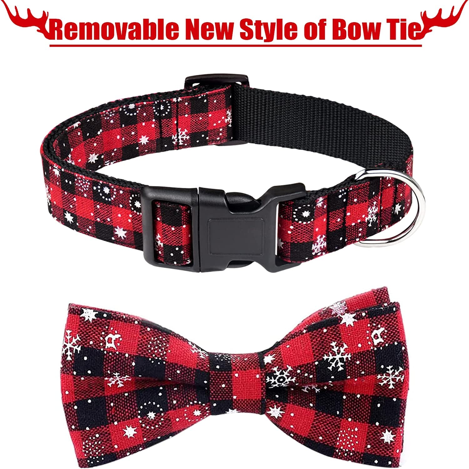 Malier Christmas Dog Collar and Bow Tie with Classic Snowflake Pattern, Adorable Collar with Light Release Buckle Pet Accessories for Puppy Dogs Cats Pets (L) Animals & Pet Supplies > Pet Supplies > Dog Supplies > Dog Apparel Malier   