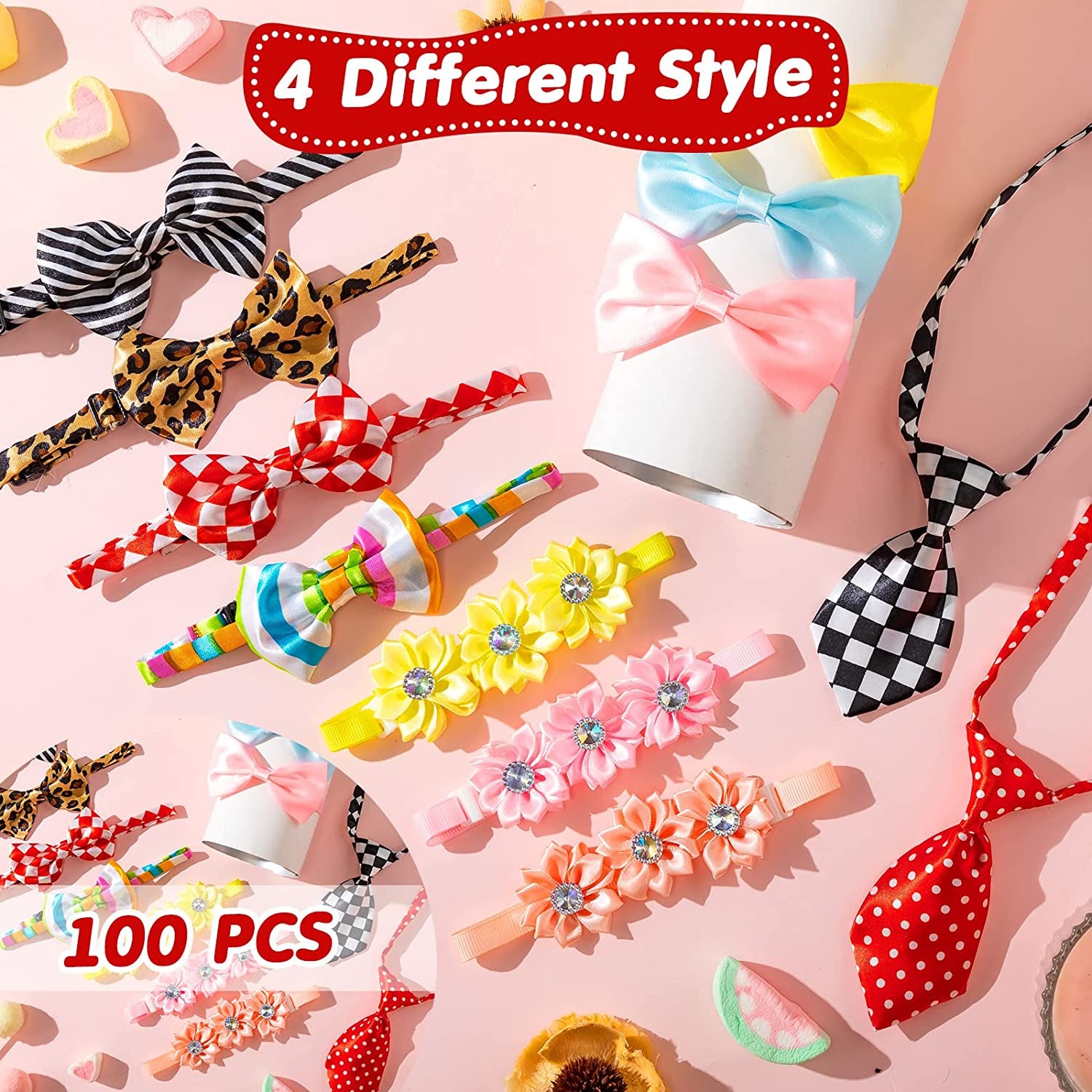 100 Pcs Adjustable Dog Ties Set Includes 50 Dog Bow Ties 25 Dog Neckties 25 Flower Dog Neck Tie Assorted Bowtie Dog Collar Grooming Accessories for Medium Large Dog Birthday Festival Holiday Party Animals & Pet Supplies > Pet Supplies > Dog Supplies > Dog Apparel Chumia   