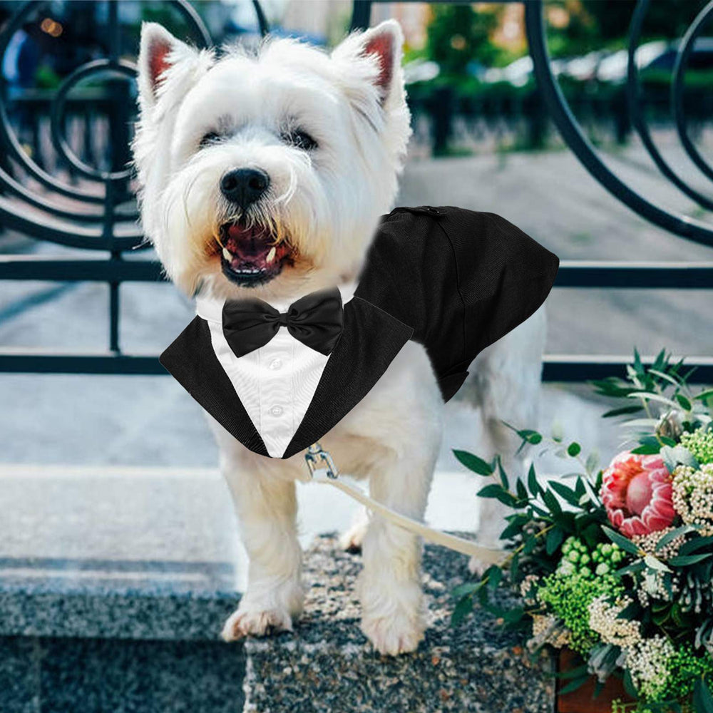 ROZKITCH Dog Formal Tuxedo Suit Costume with Collar Bandana Bow Tie Set for Wedding, Pet Tuxedo Suit for Medium Large Dog, Party Outfit Halloween Birthday Cosplay Elegant Dog Apparel Animals & Pet Supplies > Pet Supplies > Dog Supplies > Dog Apparel ROZKITCH   