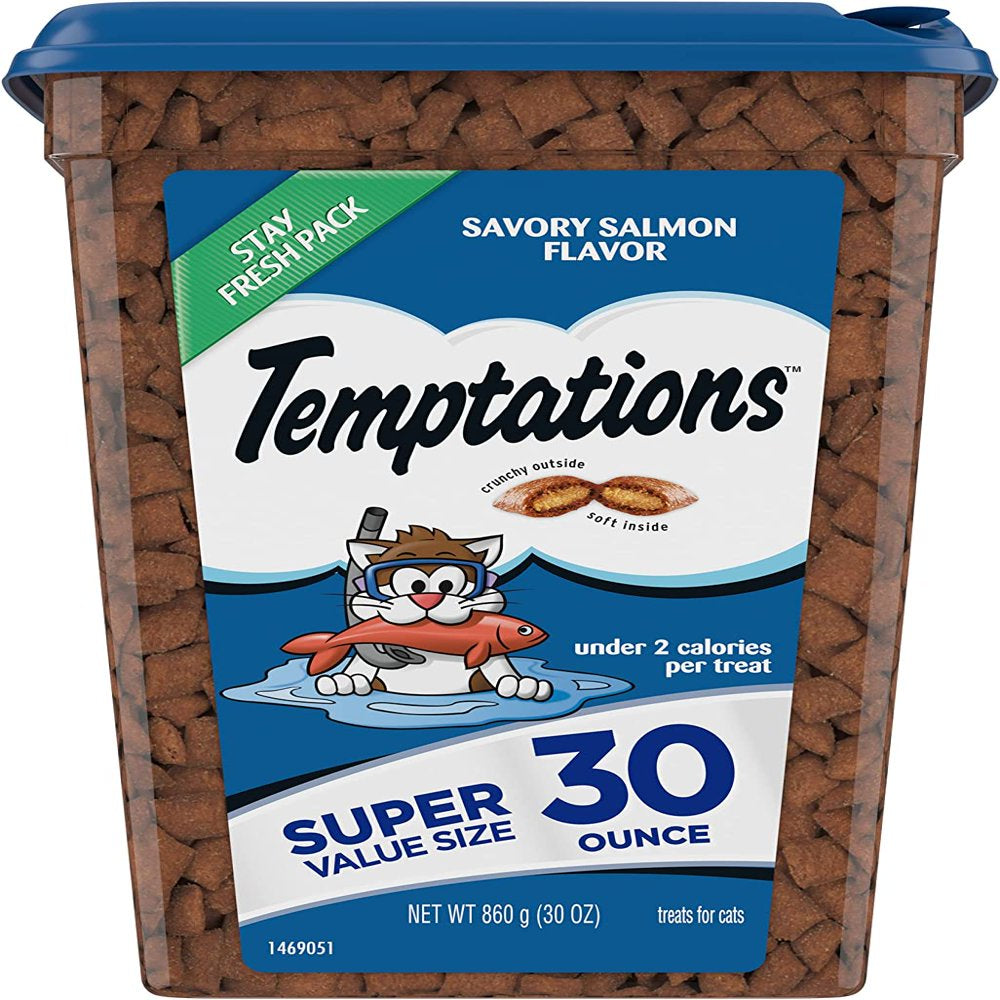 TEMPTATIONS Classic Crunchy and Soft Cat Treats, Savory Salmon, Multiple Sizes