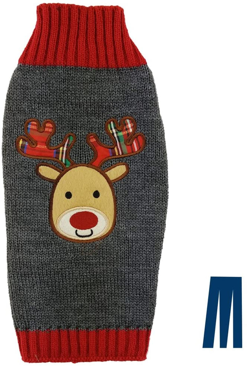 Mikayoo Pet Sweater for Small Dog/Cat,Ugly Sweater,Color Horizontal Stripes,Christmas Holiday Xmas, Elk Series, Reindeer Series,With Lights and Snowball(M) Animals & Pet Supplies > Pet Supplies > Dog Supplies > Dog Apparel ym Gray Medium 