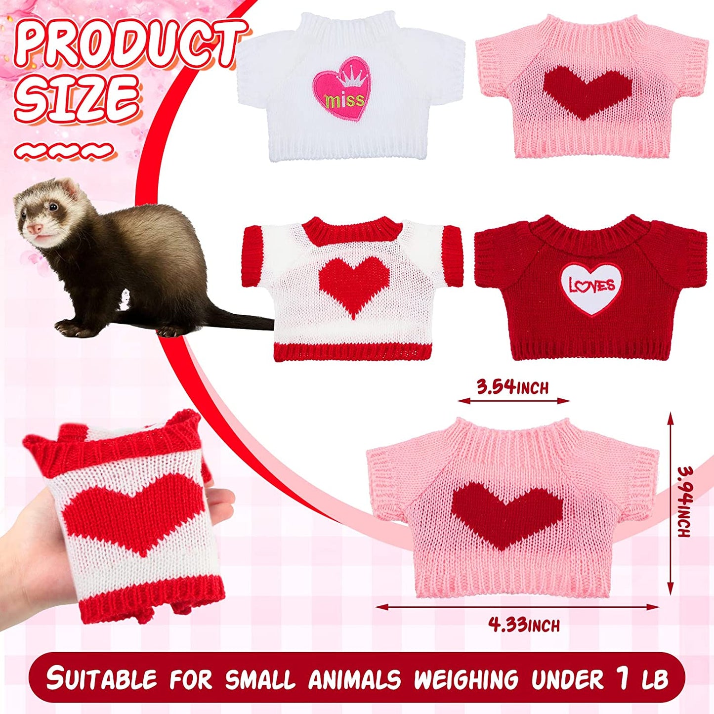 4 Pcs Ferret Clothes Hamster Sweater Guinea Pig Clothes Bunny Costume Knitted Sweatshirt for Warm Winter Valentine Christmas Vest Clothing Ferret Accessories Kit Small Animal Outfit (Heart Style) Animals & Pet Supplies > Pet Supplies > Dog Supplies > Dog Apparel Mixweer   