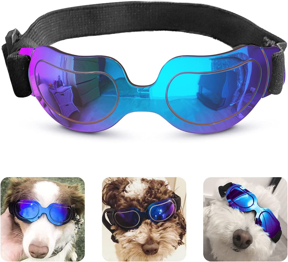 PEDOMUS Dog Sunglasses Small Dog Goggles Doggles Dog Glasses for Small Dogs Adjustable Band Blue Animals & Pet Supplies > Pet Supplies > Dog Supplies > Dog Apparel PEDOMUS Blue  