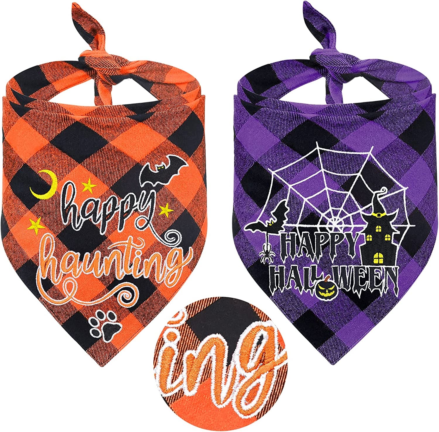 Malier 2 Pack Dog Bandana Christmas Classic Buffalo Plaid Pets Scarf Triangle Bibs Kerchief Set Pet Costume Accessories Decoration for Small Medium Large Dogs Cats Pets (Large) Animals & Pet Supplies > Pet Supplies > Dog Supplies > Dog Apparel Malier orange and Purple X-Large 