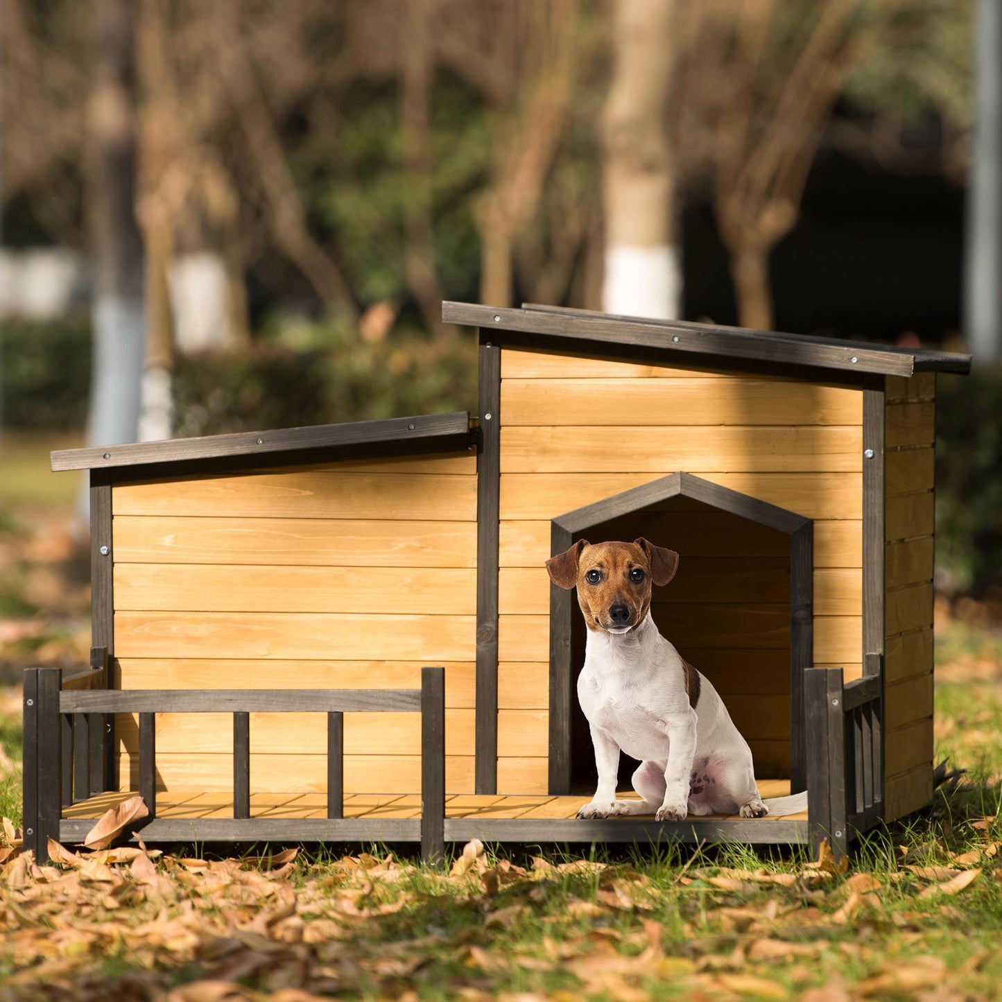 Baytocare 47.2" Large Wooden Dog House Outdoor, Indoor Dog Crate, Cabin Style, with Porch