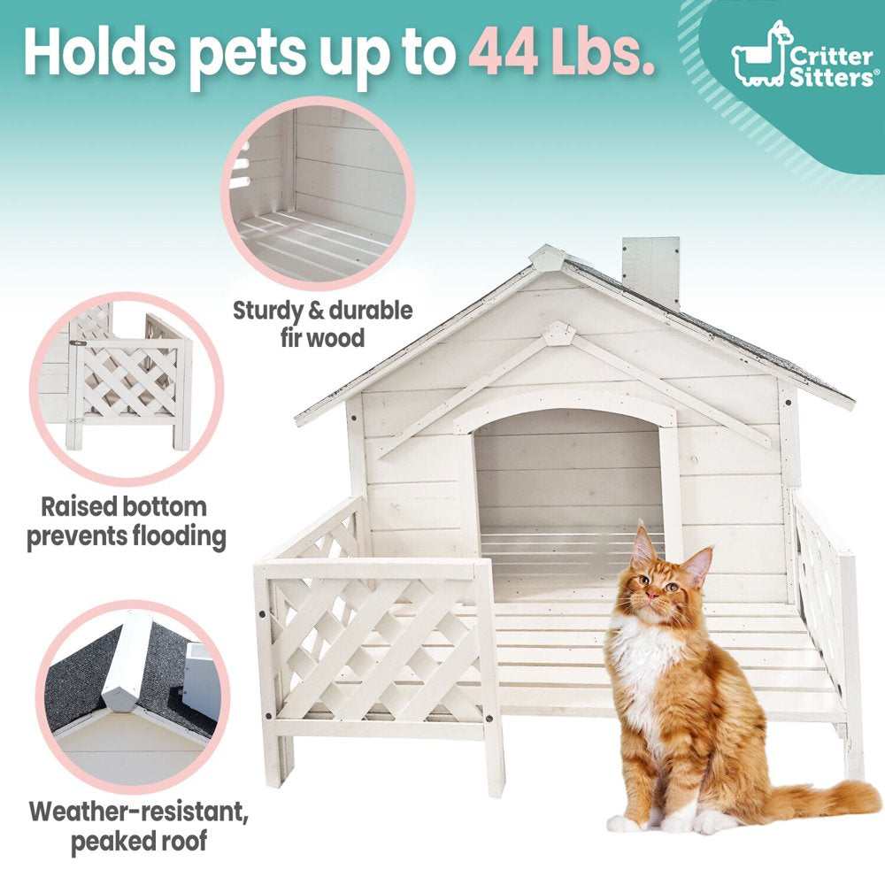 Critter Sitters 27'' Pet House with Porch | Weather-Resistant Home for Animals up to 44 Lbs | Waterproof | Ideal for Cats, Dogs & Rabbits | White Firwood| Dog House Animals & Pet Supplies > Pet Supplies > Dog Supplies > Dog Houses CritterSitters   
