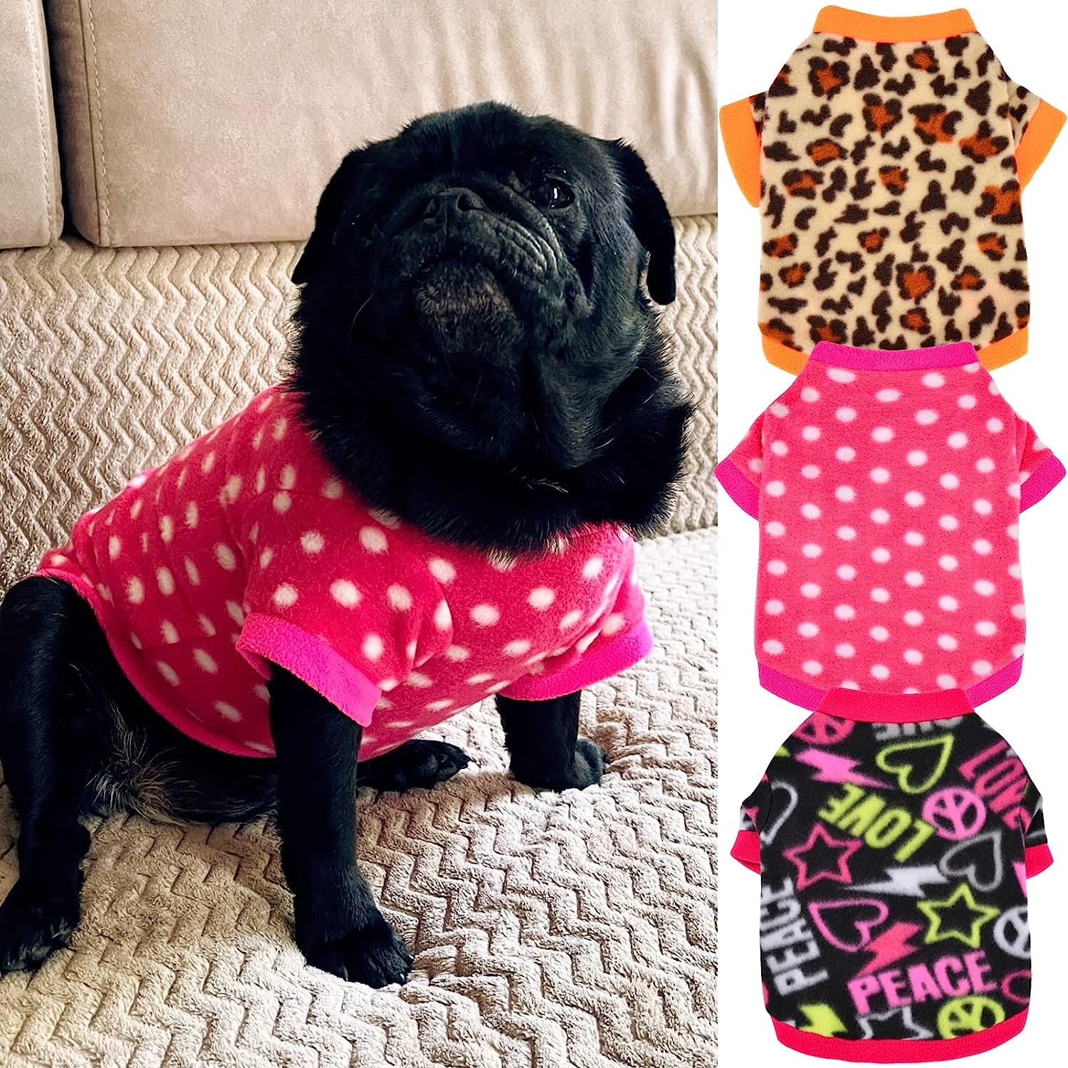 Yikeyo Puppy Clothes for Small Dogs Girl Set of 3 Kitten Clothes - Toy Yorkie Puppy Chihuahua Clothes - Ropa Para Perros - Female Dog Clothes - Fleece Dog Pajamas (Owl + Paw Print + Star, Large) Animals & Pet Supplies > Pet Supplies > Dog Supplies > Dog Apparel Yikeyo Leopard + Polka dot + Geometric Large (8.8-13.2 lbs) 