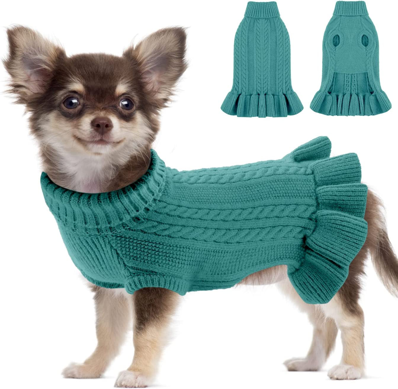 ALAGIRLS Winter Small Dog Christmas Sweater Cat Clothes,Cute Puppies Girls Turtleneck Pullover Dress,Teacup Dog Chiwawa Thick Pet Apparel,Hazeblue S Animals & Pet Supplies > Pet Supplies > Dog Supplies > Dog Apparel ALA PeacockGreen XX-Large 