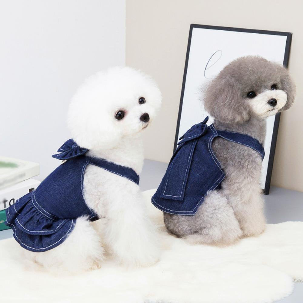 Dog Dress Princess Denim Dresses Big Bow Tie with D Ring for Walking Your Dog,Princess for Small Dog Girl, Fashion Simple Puppy Dresses, Pet Clothes Outfits Cat Apparel Animals & Pet Supplies > Pet Supplies > Cat Supplies > Cat Apparel Wisremt   