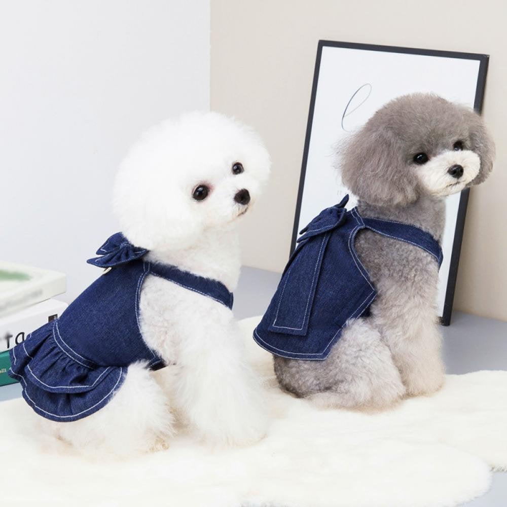 Dog Dress Princess Denim Dresses Big Bow Tie with D Ring for Walking Your Dog,Princess for Small Dog Girl, Fashion Simple Puppy Dresses, Pet Clothes Outfits Cat Apparel Animals & Pet Supplies > Pet Supplies > Dog Supplies > Dog Apparel Eshoo   