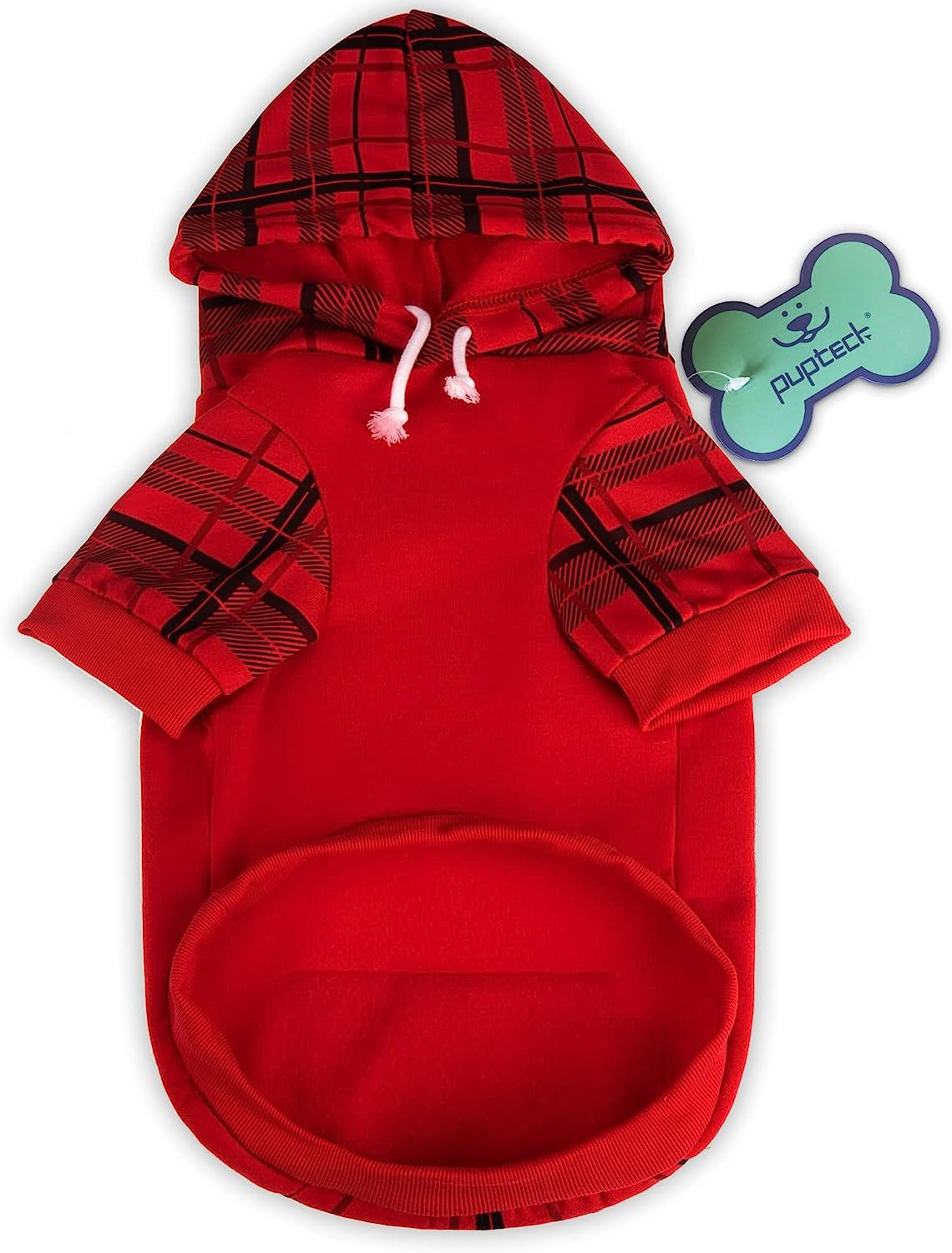 PUPTECK Classic Plaid Dog Hoodie - Soft Warm Pet Sweaters Coats for Small Medium Dogs Indoor Outdoor Wear, Dog Winter Clothes with Hood and Pocket Animals & Pet Supplies > Pet Supplies > Dog Supplies > Dog Apparel PUPTECK   