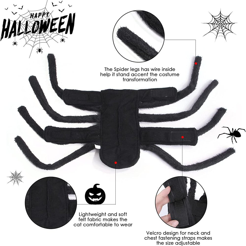 Dog Halloween Costumes- Dogs Cats Spider Costume for Halloween Party, Pets Spider Cosplay Costumes Dress up Apparel Accessories for Medium Small Dogs Cats Puppy, Size S/M/L/XL/XXL Animals & Pet Supplies > Pet Supplies > Cat Supplies > Cat Apparel Petmoko   