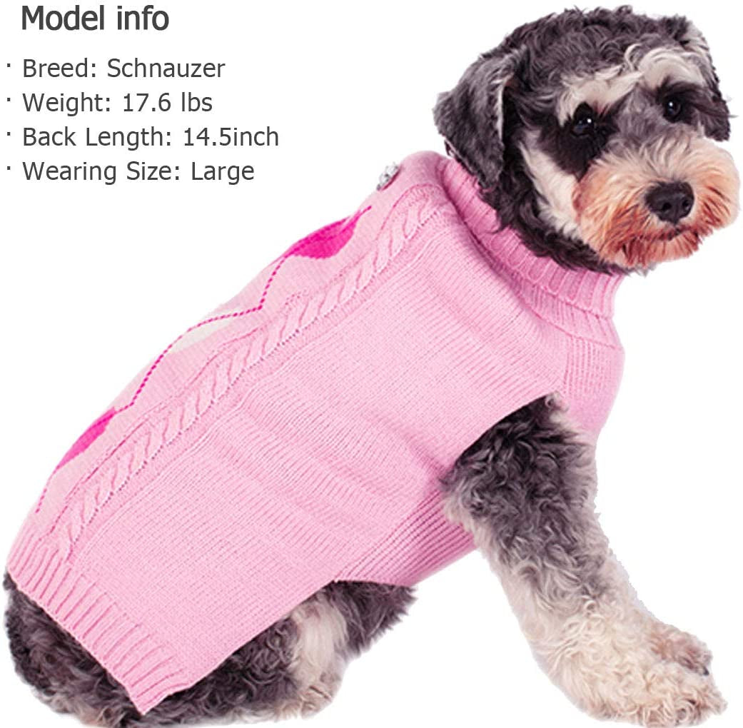 KYEESE Dogs Sweaters Valentine'S Day Pink Heart Pattern with Leash Hole Dog Sweater Knitwear Warm Puppy Sweater Animals & Pet Supplies > Pet Supplies > Dog Supplies > Dog Apparel kyeese   