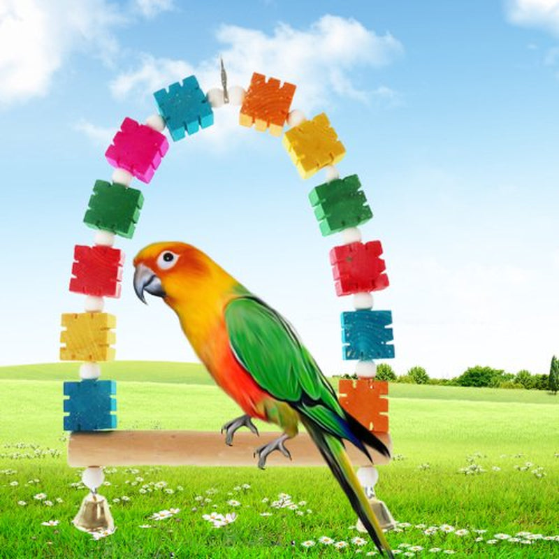 Cheers.Us Bird Toys Parrot Toys,Parrot Swing Toys,Parrots, Parrot Perch Hanging Swing,Love Birds,Colorful Blocks Natural Wood Cage Accessories,Finches Parakeet Toys Bird Cage Accessories