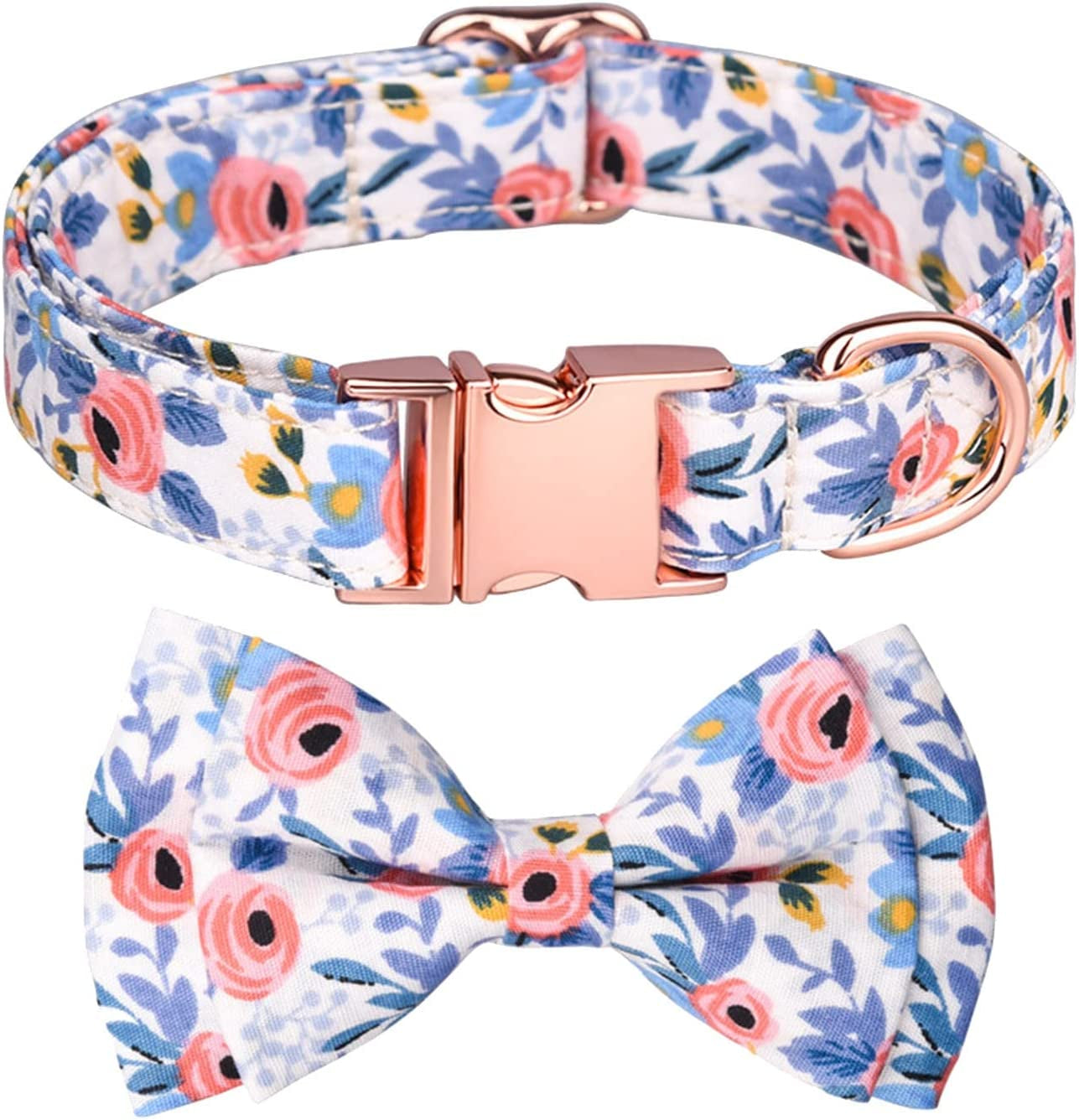 Large Dog Collar Personalized Dog Collars with Bow Tie Cotton Girls Buckle Puppy Collars for 3 Adjustable Sizes Small Medium Dog Animals & Pet Supplies > Pet Supplies > Dog Supplies > Dog Apparel HonpraD Blue Large 