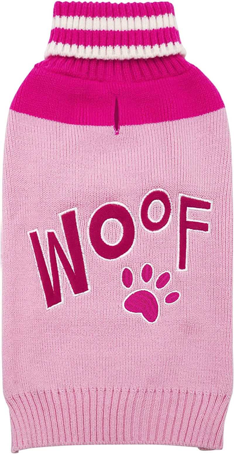 KYEESE Valentines Day Dog Sweater Woof Turtleneck Dog Knitwear for Medium Dogs with Leash Hole Dog Apparel Dog Coat, Pink,Xl Animals & Pet Supplies > Pet Supplies > Dog Supplies > Dog Apparel kyeese (Woof) Pink Medium (7-11lbs) 