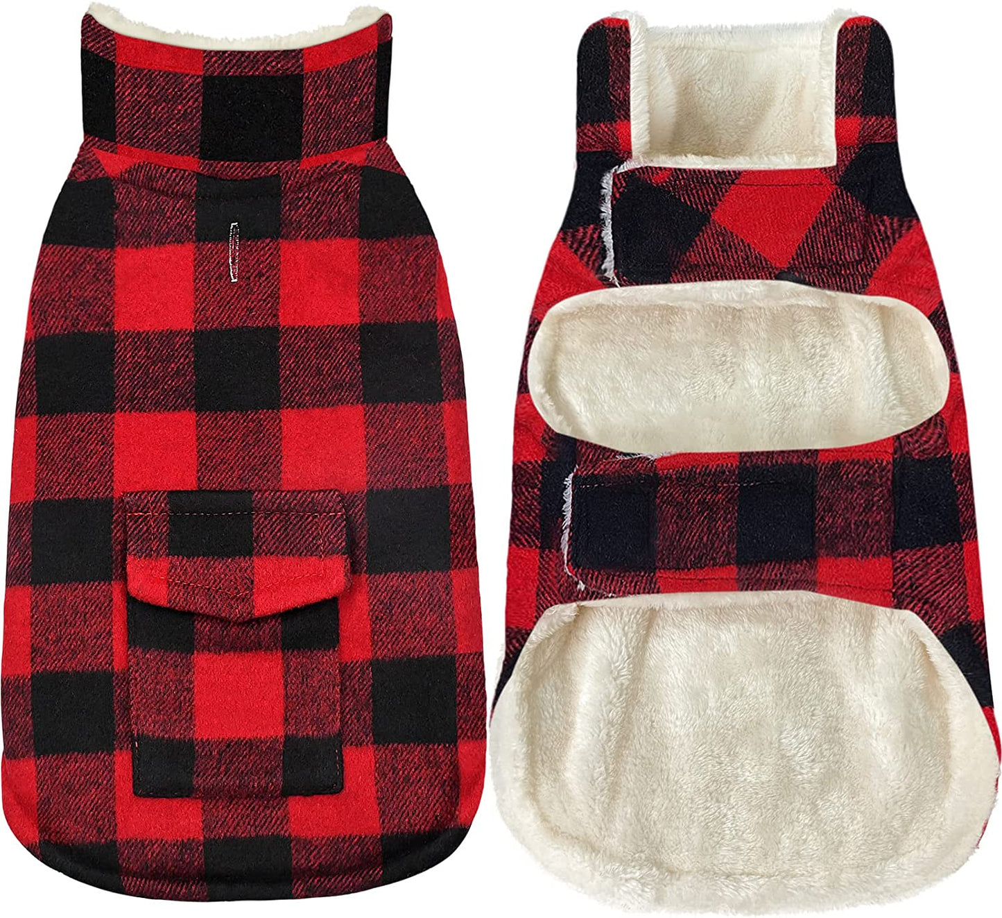 Malier Dog Winter Coat, Classic Plaid Fleece Dog Cold Weather Coats Dog Jacket with Pocket, Windprood Warm Dog Coat Vest Winter Pet Clothes Apparel for Small Medium Large Dogs (White, Small) Animals & Pet Supplies > Pet Supplies > Dog Supplies > Dog Apparel Malier Red XXX-Large 