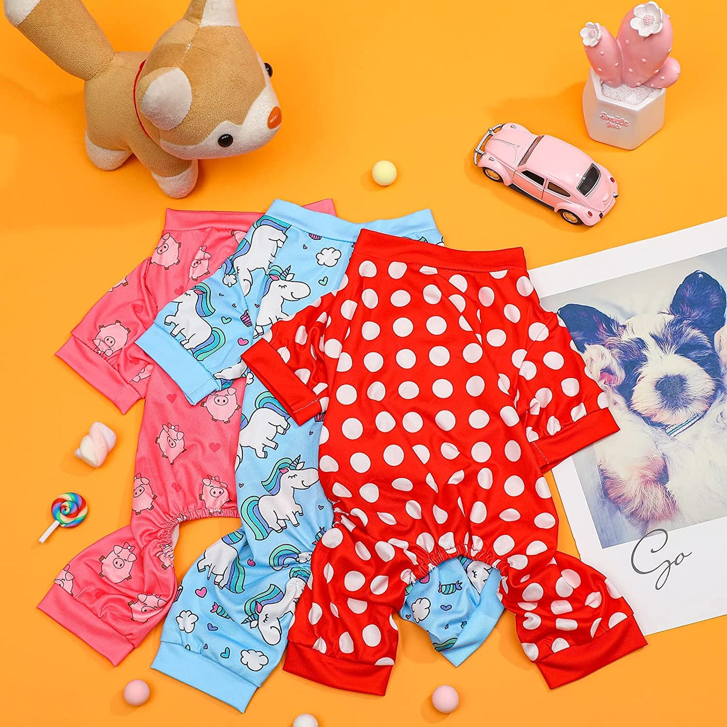 3 Pieces Dog Pajamas Puppy Onesies Soft Dog Pet Clothes Dog Jumpsuit Jammies for Small Medium Large Dogs Cute Apparel Bodysuits Dog Pjs for Girl and Boy, 3 Styles(S Fits 3.3-5.5 Lbs) Animals & Pet Supplies > Pet Supplies > Dog Supplies > Dog Apparel Frienda   