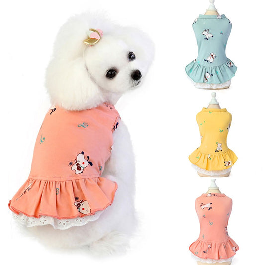 D-GROEE Dog Dress Skirt Puppy Summer Cartoon Print Dress Pet Princess Summer Apparel Clothes for Small Dogs Cats Animals & Pet Supplies > Pet Supplies > Cat Supplies > Cat Apparel D-GROEE XXL Pink 