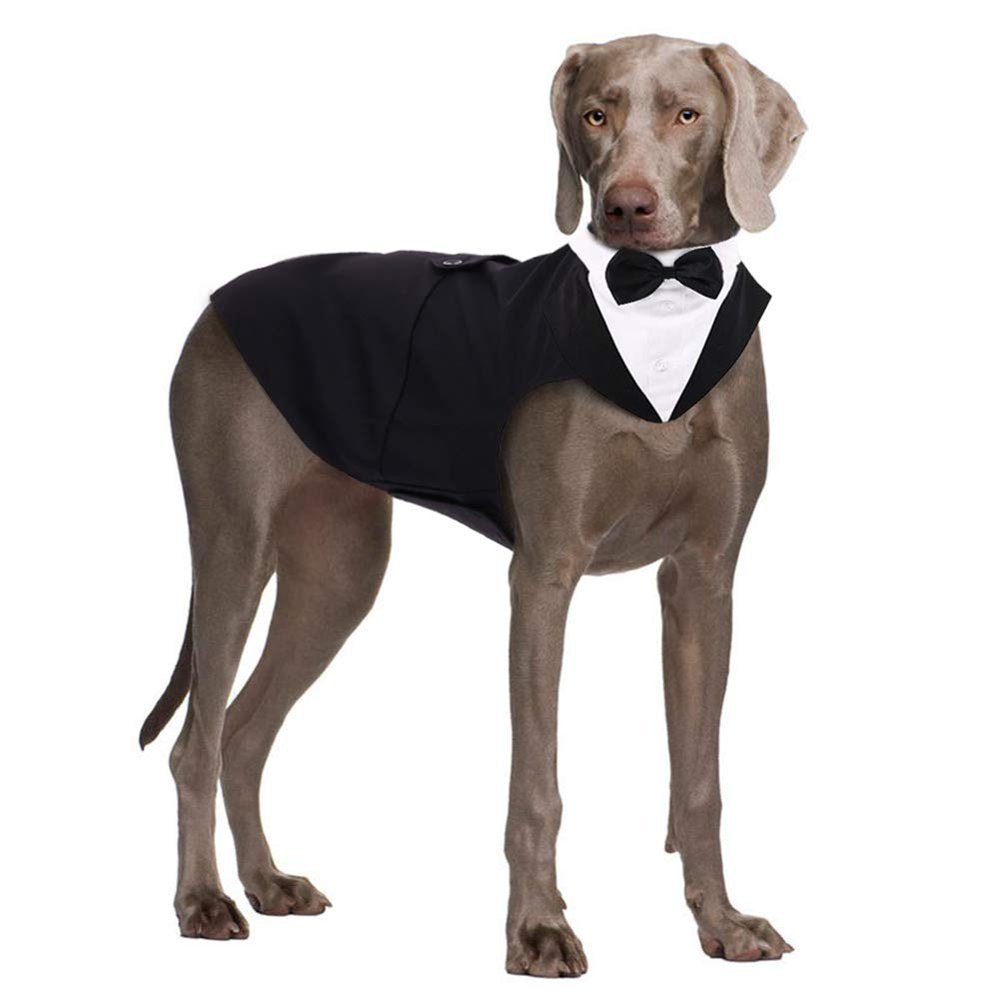 QBLEEV Dog Formal Tuxedo Suit for Medium Large Dogs，For Costume Wedding Party Outfit with Detachable Collar，Elegant Dog Apparel Bowtie Shirt and Bandana Set for Dress-Up Cosplay Holiday Wear