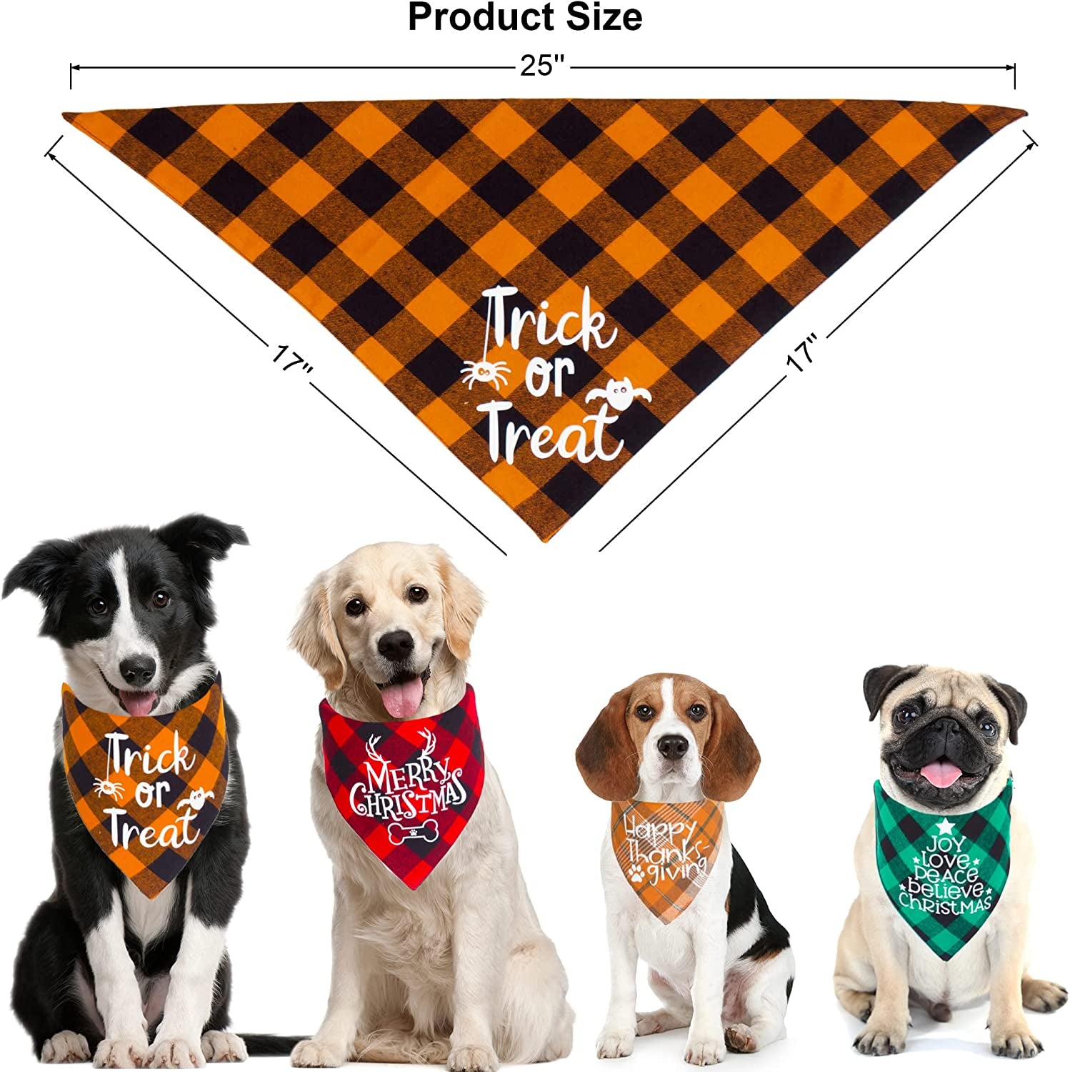 ADOGGYGO Holiday Dog Bandanas, Halloween Thanksgivng Christmas Dog Bandana Scarf Triangle Bibs Kerchief Christmas Thanksgivng Halloween Bandanas for Small Medium Large Dogs Pets Animals & Pet Supplies > Pet Supplies > Dog Supplies > Dog Apparel ADOGGYGO   