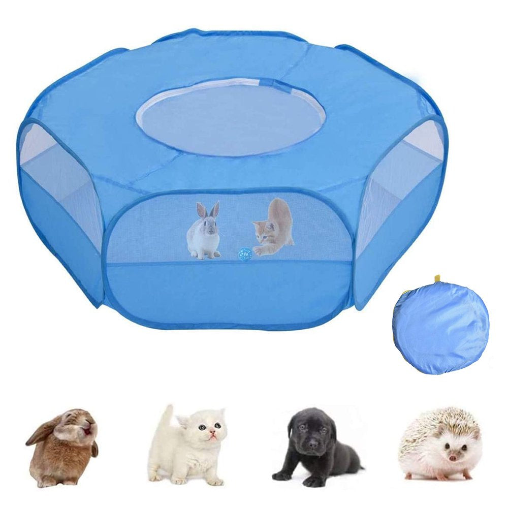 Small Animal Playpen, Waterproof Small Pet Cage Tent Portable Outdoor Exercise Yard Fence with Top Cover anti Escape Yard Fence for Kitten/Cat/Rabbits/Bunny/Hamster/Guinea Pig/Chinchillas