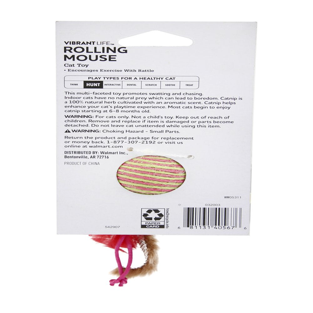 Vibrant Life Rolling Mouse Catnip & Mouse Cat Toy, 1Ct Animals & Pet Supplies > Pet Supplies > Cat Supplies > Cat Toys Hartz Mountain Corp.   