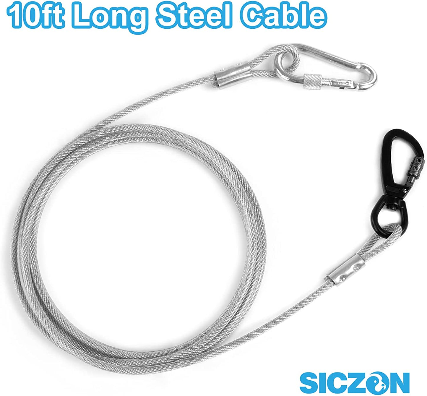 SICZON Dog Tie Out Cable for Pooches Runner up to 250 Lbs, 10FT Dog Cbale, Durable Heavy Duty Dog Chain Lead Tether and Superior Clips Swivel Hook, Dog Leads for Yard outside Garden Camping Outdoor Animals & Pet Supplies > Pet Supplies > Dog Supplies > Dog Apparel SICZON   