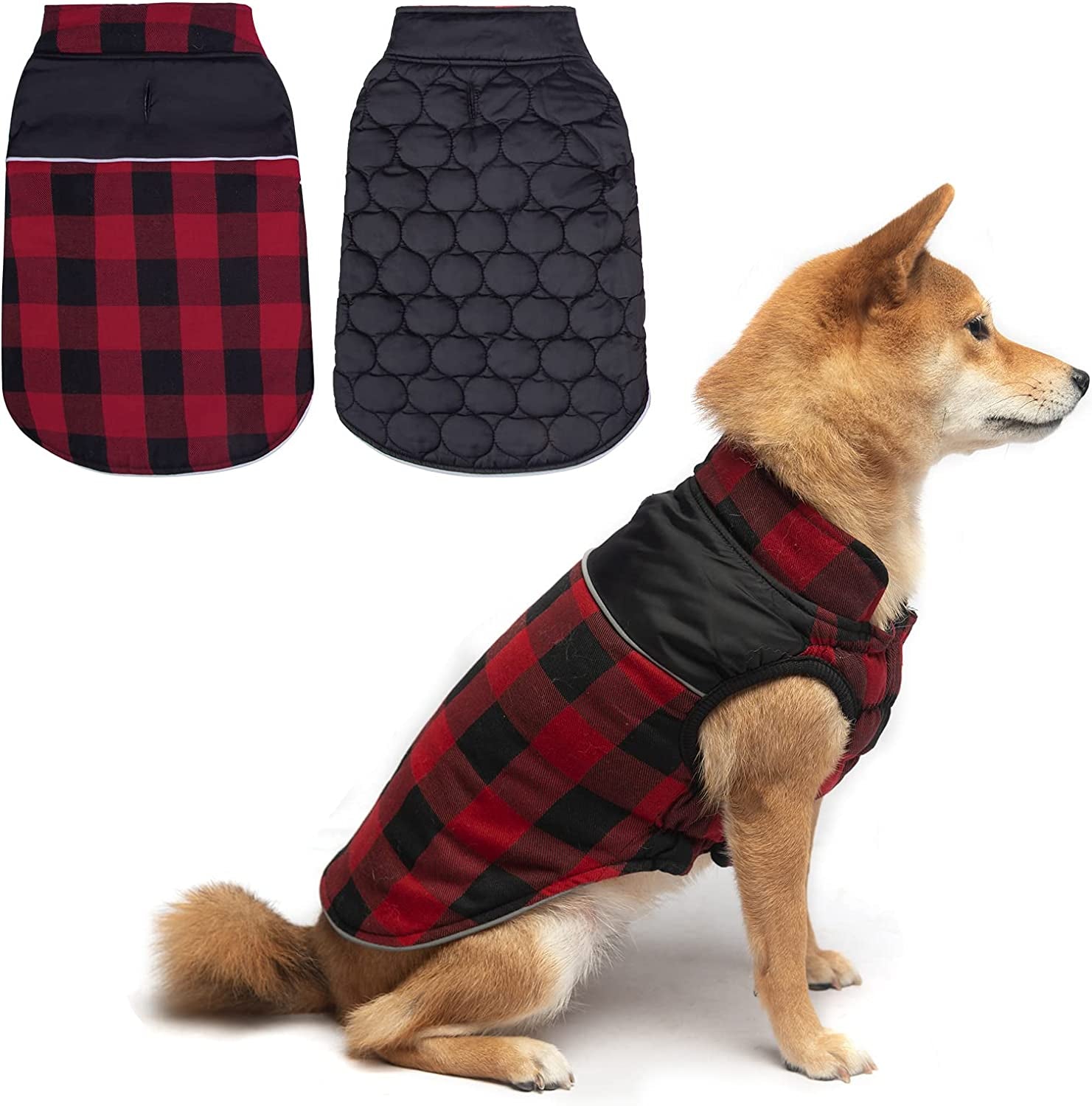 BEAUTYZOO Reflective Dog Winter Coat,Reversible British Style Plaid Dog Vest Windproof Waterproof Dog Jacket Clothes for Small Medium Large Dogs, Pet Apparel Girl or Boy Outfits, Beige L Animals & Pet Supplies > Pet Supplies > Dog Supplies > Dog Apparel BEAUTYZOO Red Large (Pack of 1) 