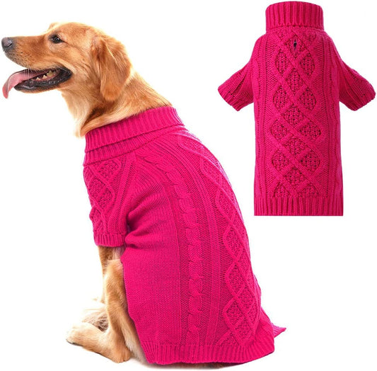 PUPTECK Classic Cable Knit Dog Sweater - Pet Turtleneck Coat Puppy Winter Clothes Pink Medium Animals & Pet Supplies > Pet Supplies > Dog Supplies > Dog Apparel Beibao Pink M-Chest22-23" Length16" 