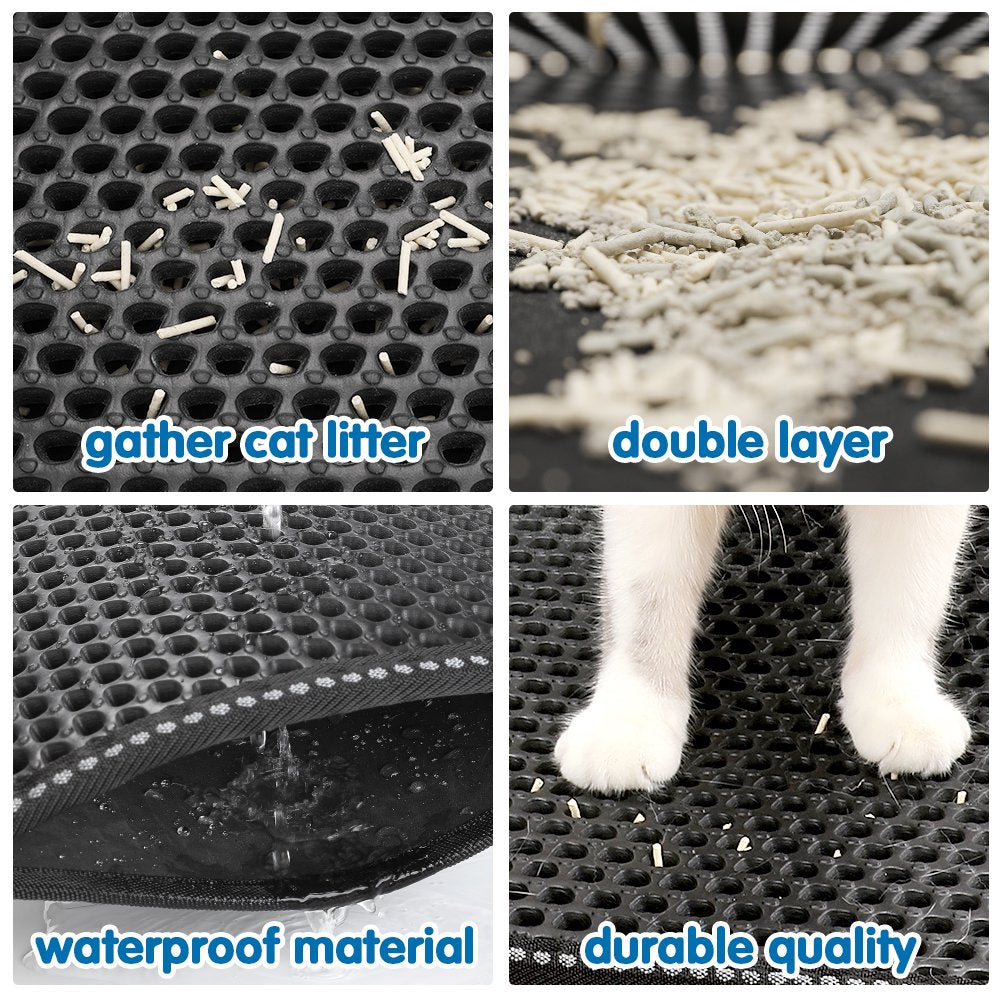 Cat Litter Mat, Litter Box Mat,Honeycomb Double Layer Trapping Litter Mat Design,Waterproof Urine Proof Kitty Litter Mat,Easy Clean Scatter Control 21" X 14" Black Animals & Pet Supplies > Pet Supplies > Cat Supplies > Cat Litter Box Mats Kaprolife Ltd   