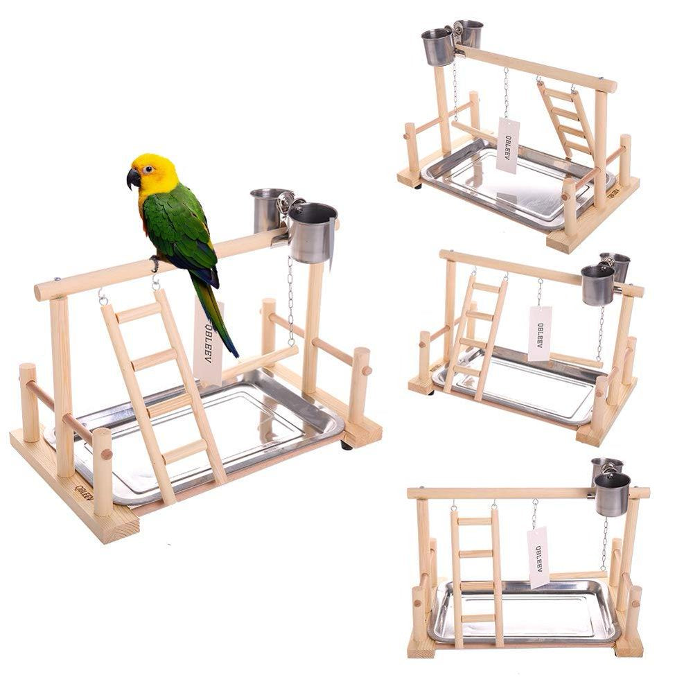 QBLEEV Parrots Playstand Bird Playground Wood Perch Gym Stand Playpen Ladder with Toys Exercise Playgym for Conure Lovebirds Animals & Pet Supplies > Pet Supplies > Bird Supplies > Bird Gyms & Playstands QBLEEV bird stand：16.97 x 11.77 x 3.86"  