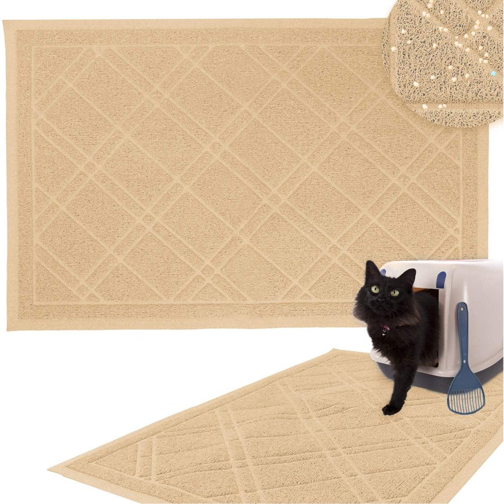 Downtown Pet Supply - Kitty Litter Mat - Trapping Cat Litter Mat - Cat Supplies - Padded, Non-Slip Mat for Cat Litter Box - Waterproof Cat Mat for All Types of Litter Animals & Pet Supplies > Pet Supplies > Cat Supplies > Cat Litter Box Mats Downtown Pet Supply L Beige 