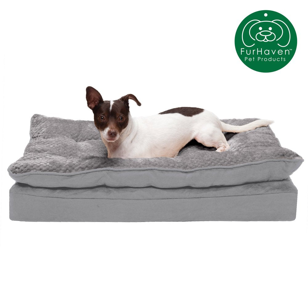 Furhaven Pet Products Orthopedic Mink Fur & Suede Pillow-Top Pet Bed for Dogs & Cats, Stonewash Blue, Large Animals & Pet Supplies > Pet Supplies > Cat Supplies > Cat Beds FurHaven Pet M Titanium Gray 