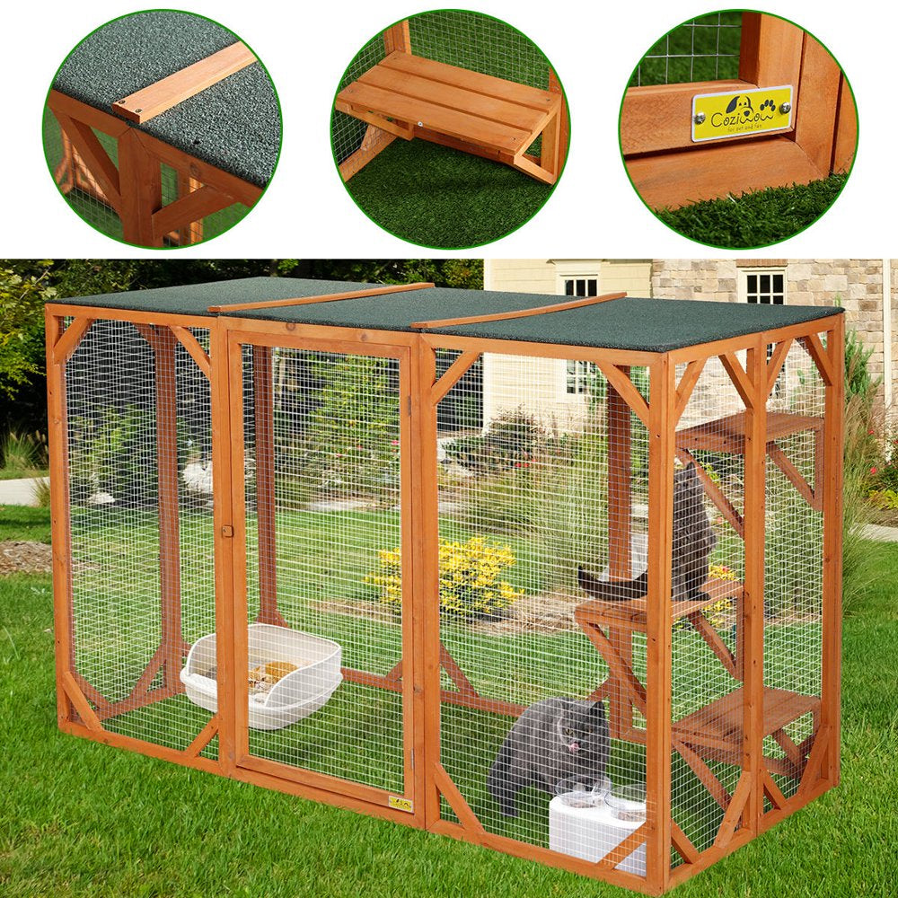 Coziwow Cat House Outdoor Cat Run Playpen Kennel Wooden with 3 Platforms