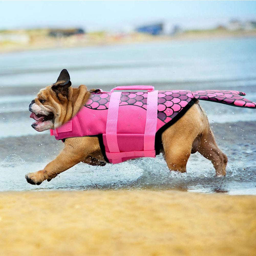 Dog Life Jacket Dog Life Vest Lifesaver Mermaid Portable Dog Swimming Vests with Rescue Handle, S