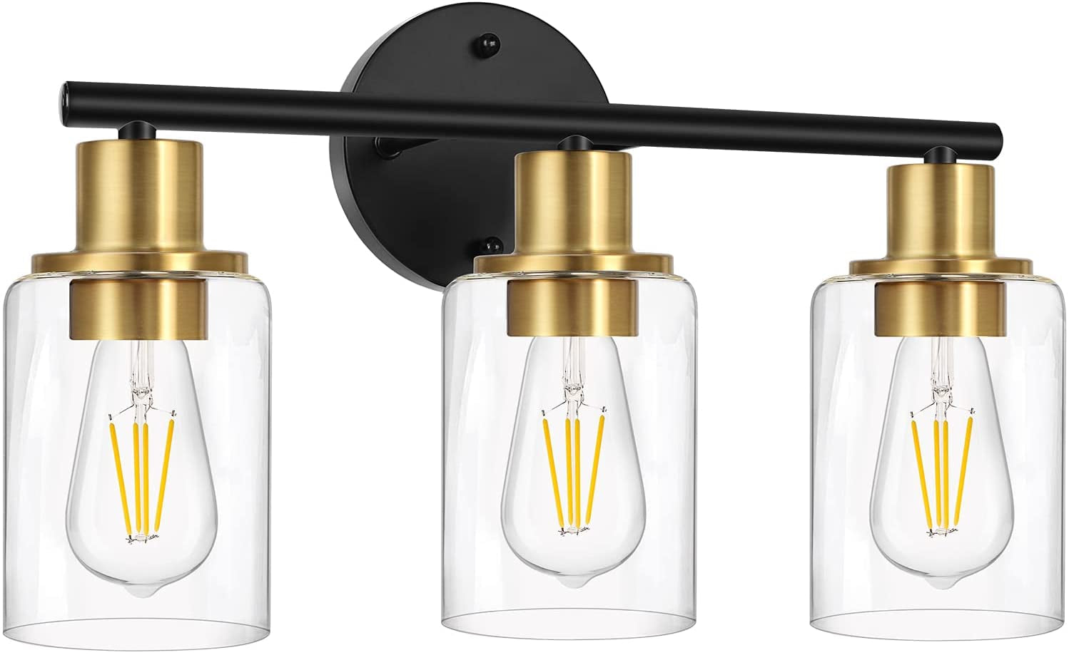 3-Light Bathroom Light Fixtures, Black Bathroom Wall Lights, Modern Bathroom Vanity Light with Clear Glass Shade, Bathroom Wall Lamp for Mirror Kitchen Bedroom Living Room Hallway Cabinet Porch Animals & Pet Supplies > Pet Supplies > Dog Supplies > Dog Apparel Zarbitta Black and Gold  