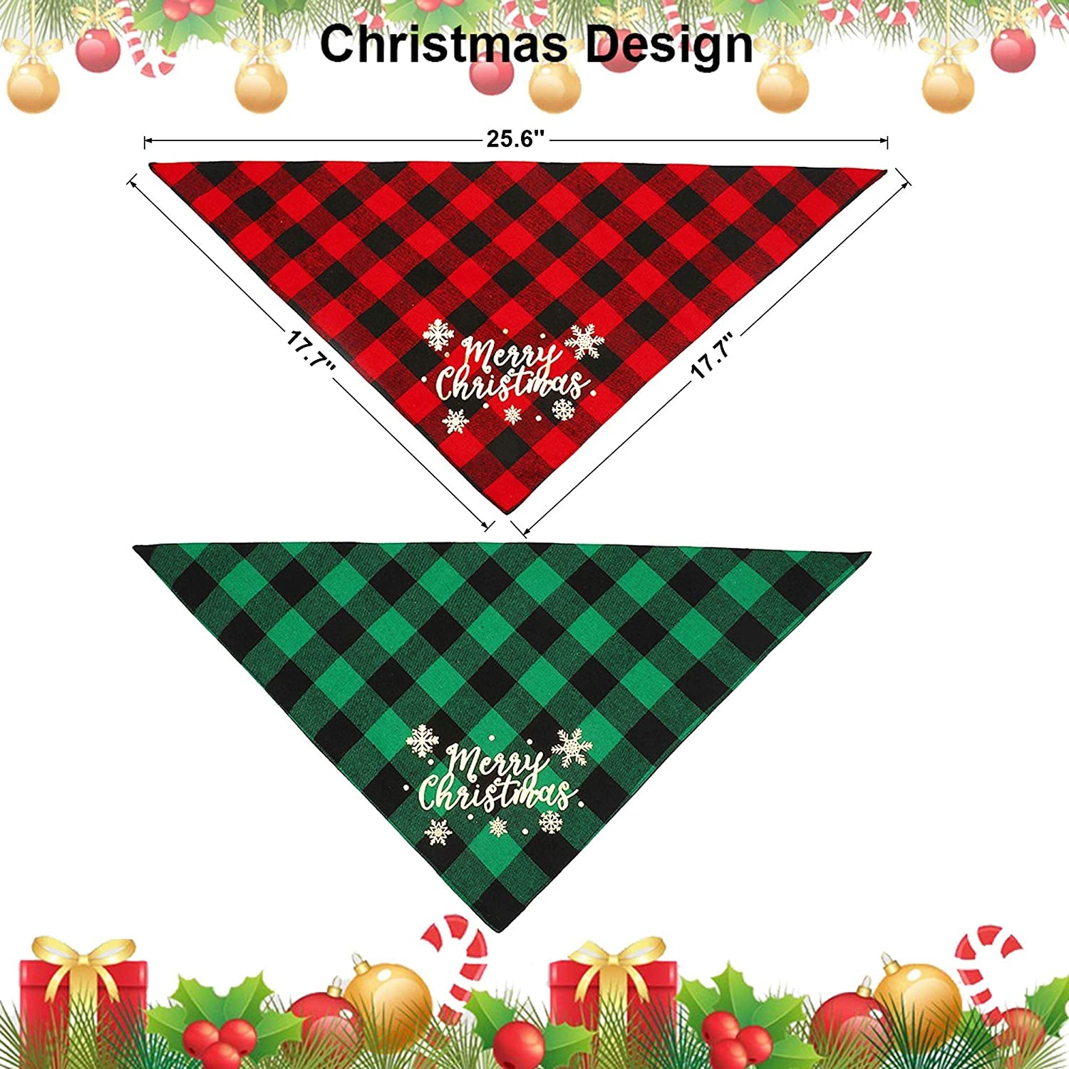 ADOGGYGO 2 Pack Christmas Dog Plaid Bandana Triangle Bib Set Pet Scarf Accessories for Dogs Cats (Red & Green) Animals & Pet Supplies > Pet Supplies > Dog Supplies > Dog Apparel ADOGGYGO   