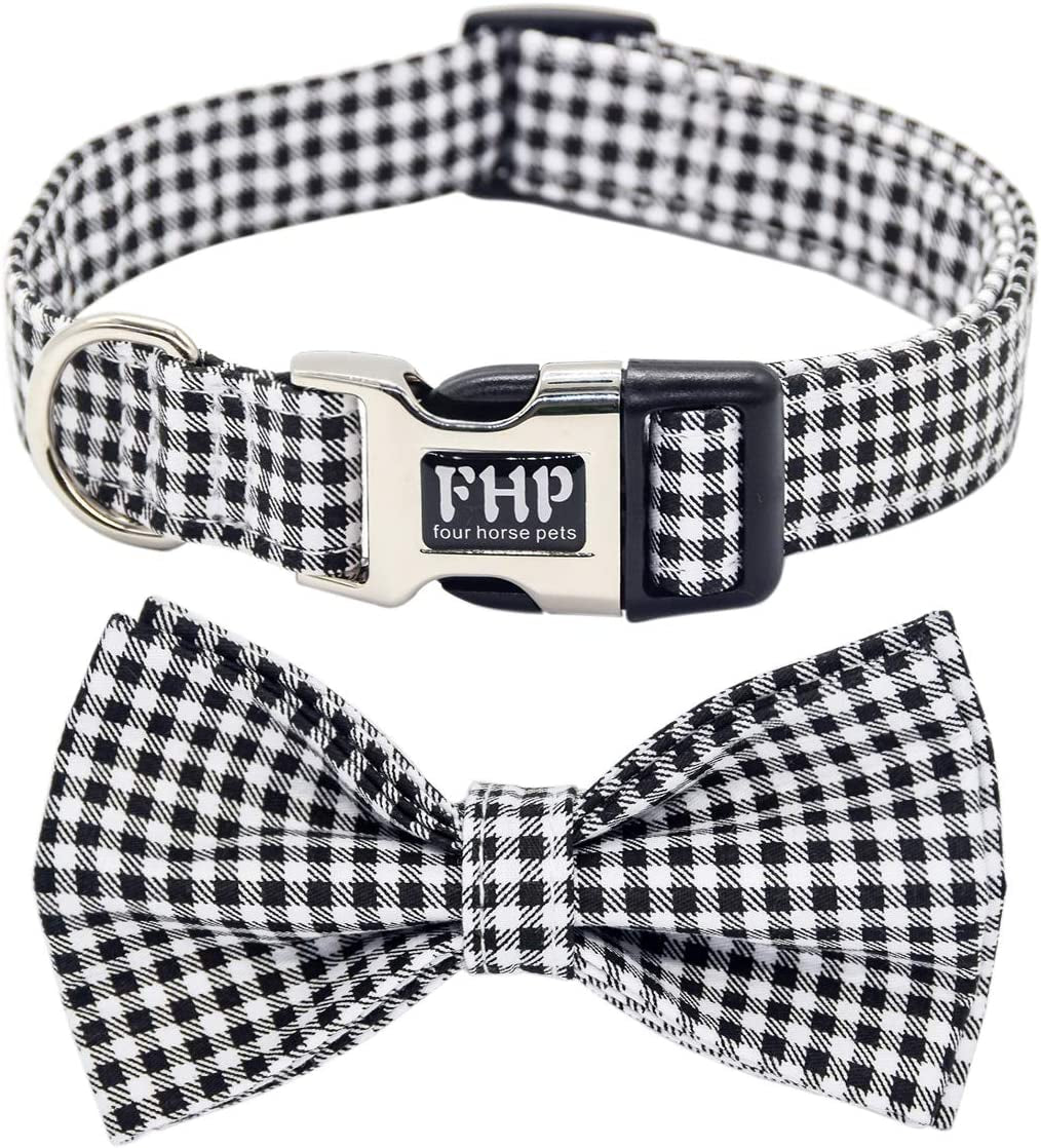 Fourhorse Cute Soft Dog and Cat Collar with Bowtie , Detachable Adjustable Bow Tie Collar Pet Gift (M, Blue Grid) Animals & Pet Supplies > Pet Supplies > Dog Supplies > Dog Apparel Fourhorse black grid Medium (Pack of 1) 