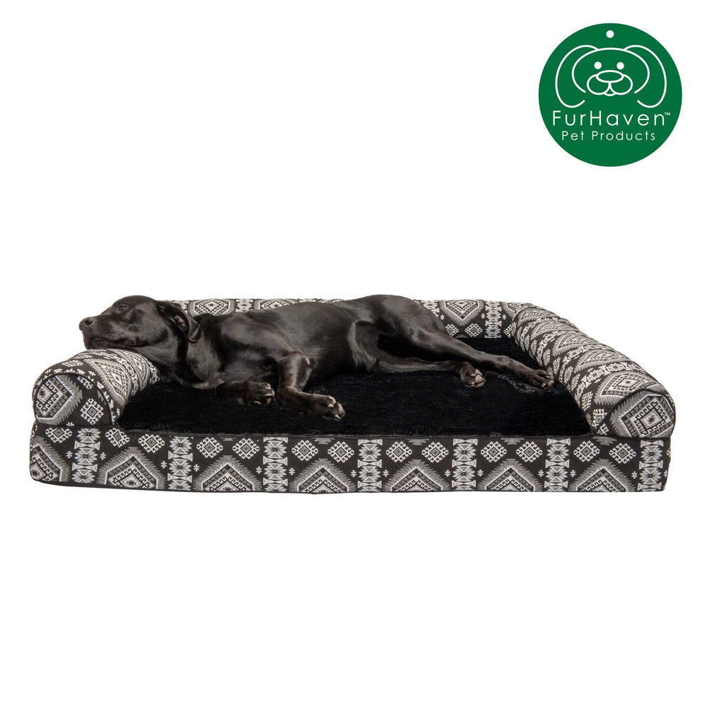 Furhaven Pet Products | Memory Foam Southwest Kilim Sofa-Style Couch Bed for Dogs & Cats, Black Medallion, Jumbo Plus Animals & Pet Supplies > Pet Supplies > Cat Supplies > Cat Beds FurHaven Pet Orthopedic Foam Jumbo Plus Black Medallion