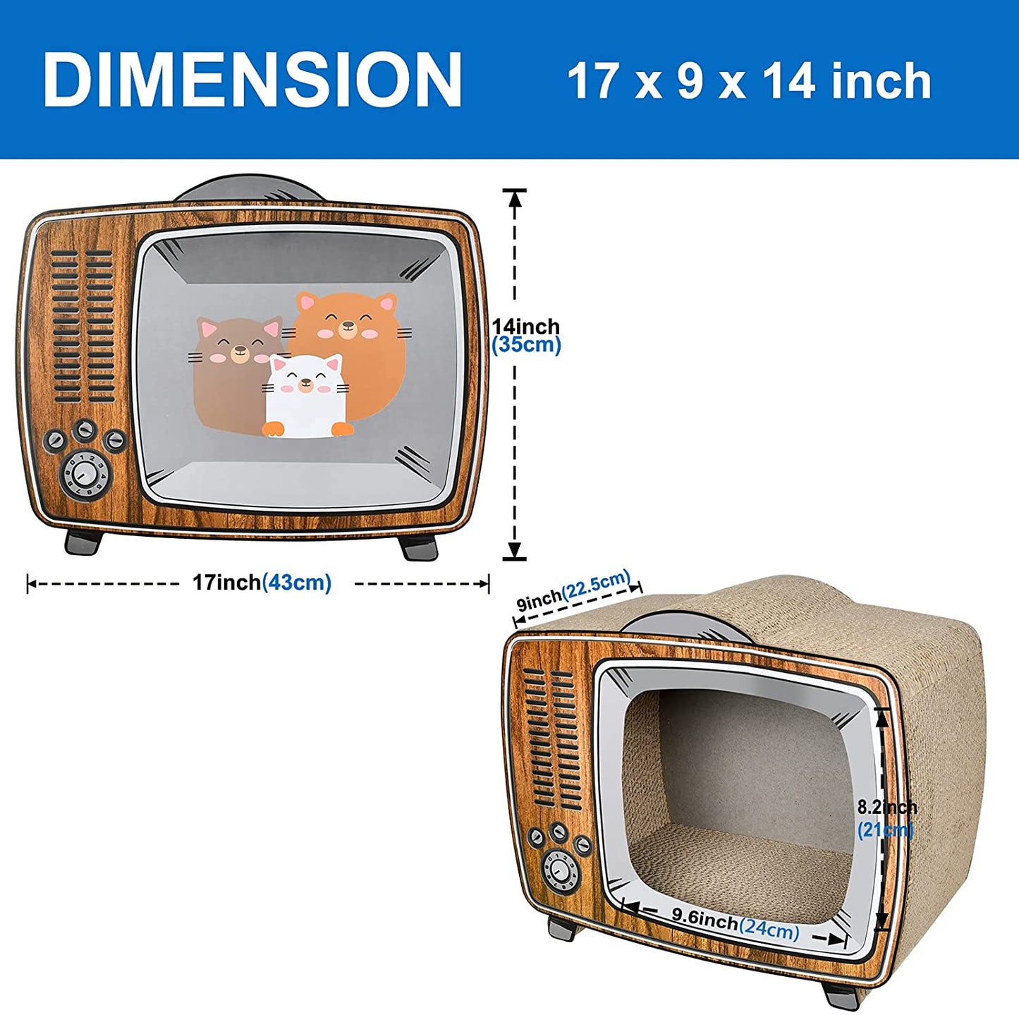 Scratchme TV Cat Scratcher Cardboard Lounge Bed, Cat Scratching Board, Durable Board Pads Prevents Furniture Damage, Wood Animals & Pet Supplies > Pet Supplies > Cat Supplies > Cat Furniture ScratchMe   