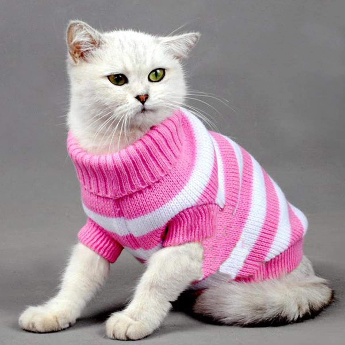 Striped Cat Sweaters Kitty Sweater for Cats Knitwear,Small Dogs Kitten Clothes Male and Female,High Stretch,Soft,Warm (Green, S) Animals & Pet Supplies > Pet Supplies > Dog Supplies > Dog Apparel Evursua Pink XL 