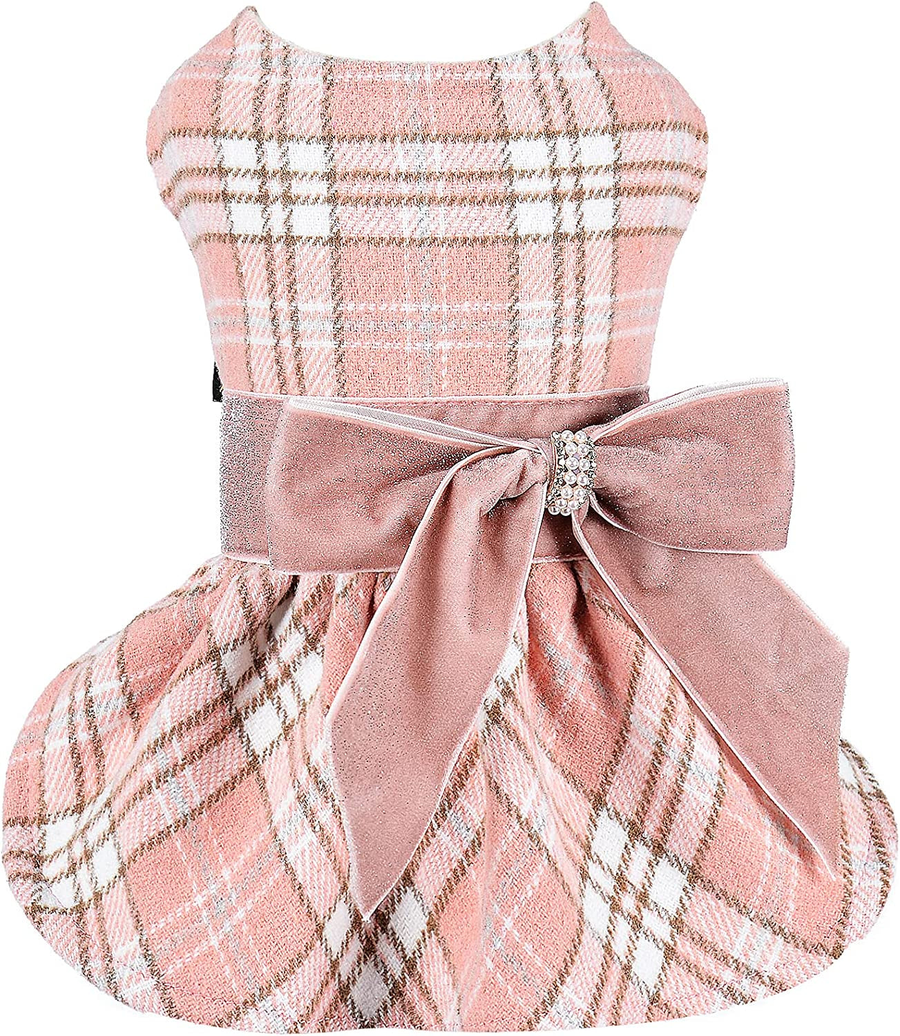 Winter Dog Dress, Fleece Dog Sweater for Small Dogs, Cute Warm Pink Plaid Puppy Dresses Clothes for Chihuahua Yorkie, Soft Pet Doggie Clothing Flanne Lining Cat Apparel (Pink, X-Small) Animals & Pet Supplies > Pet Supplies > Dog Supplies > Dog Apparel Sebaoyu Pink Plaid Medium 