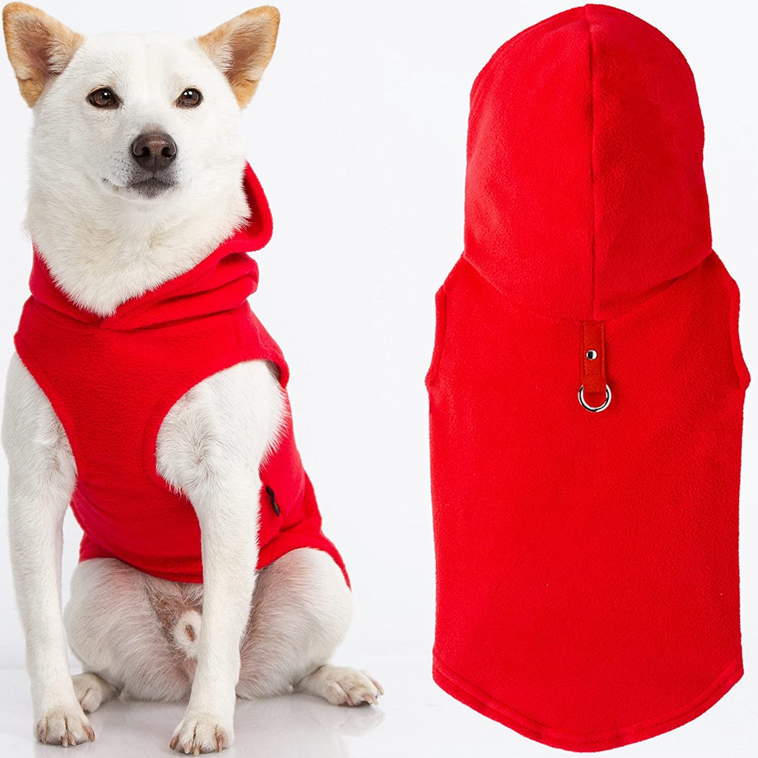 Gooby Fleece Vest Hoodie Dog Sweater - Pink, Medium - Warm Pullover Dog Hoodie with O-Ring Leash - Winter Hooded Small Dog Sweater - Dog Clothes for Small Dogs Boy or Girl, and Medium Dogs Animals & Pet Supplies > Pet Supplies > Dog Supplies > Dog Apparel Inafiction USA, Inc. dba Gooby Pet Fashion Red 1 Large (Pack of 1)