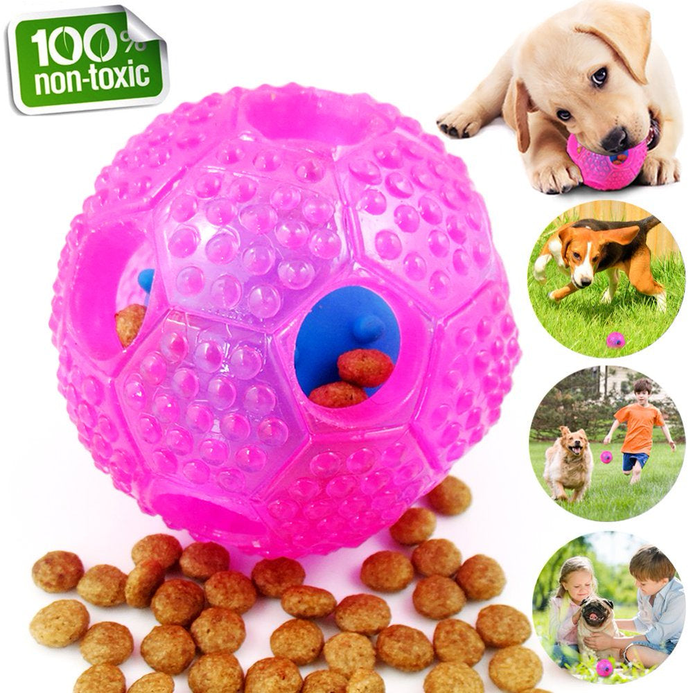 Interactive Dog Toy - IQ Treat Ball Food Dispensing Toys for Small Medium Large Dogs Durable Chew Ball - Nontoxic Rubber and Bouncy Dog Ball - Cleans Teeth Animals & Pet Supplies > Pet Supplies > Dog Supplies > Dog Toys QiShi Pink  