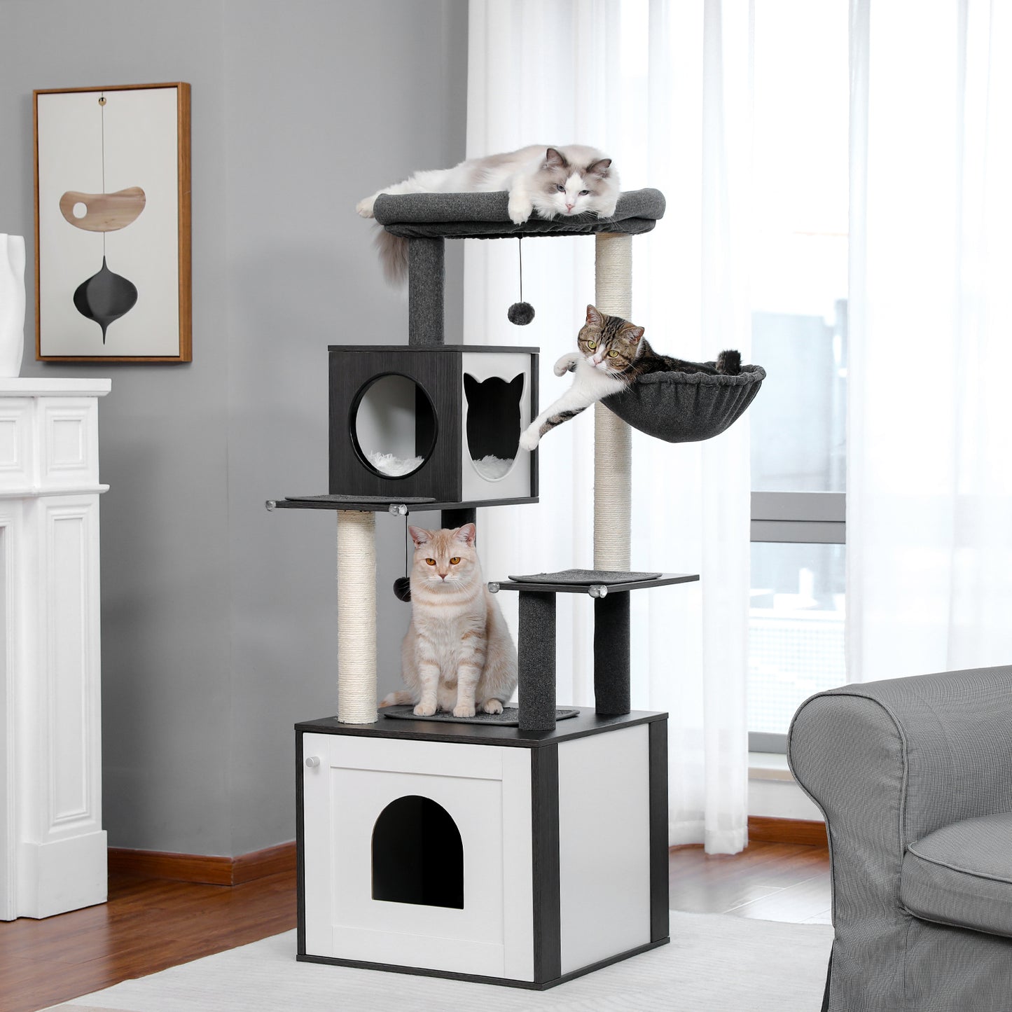 PAWZ Road 56" Wooden Cat Tree Tower with Large Storage Box for Indoor Cats,Brown Animals & Pet Supplies > Pet Supplies > Cat Supplies > Cat Furniture Wal02-AMT0167BN Black-Regular  
