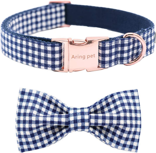 ARING PET Bowtie Dog Collar Adjustable Collars with Bow Tie for Dogs Small Medium Large Animals & Pet Supplies > Pet Supplies > Dog Supplies > Dog Apparel ARING PET navy plaid Small (Pack of 1) 