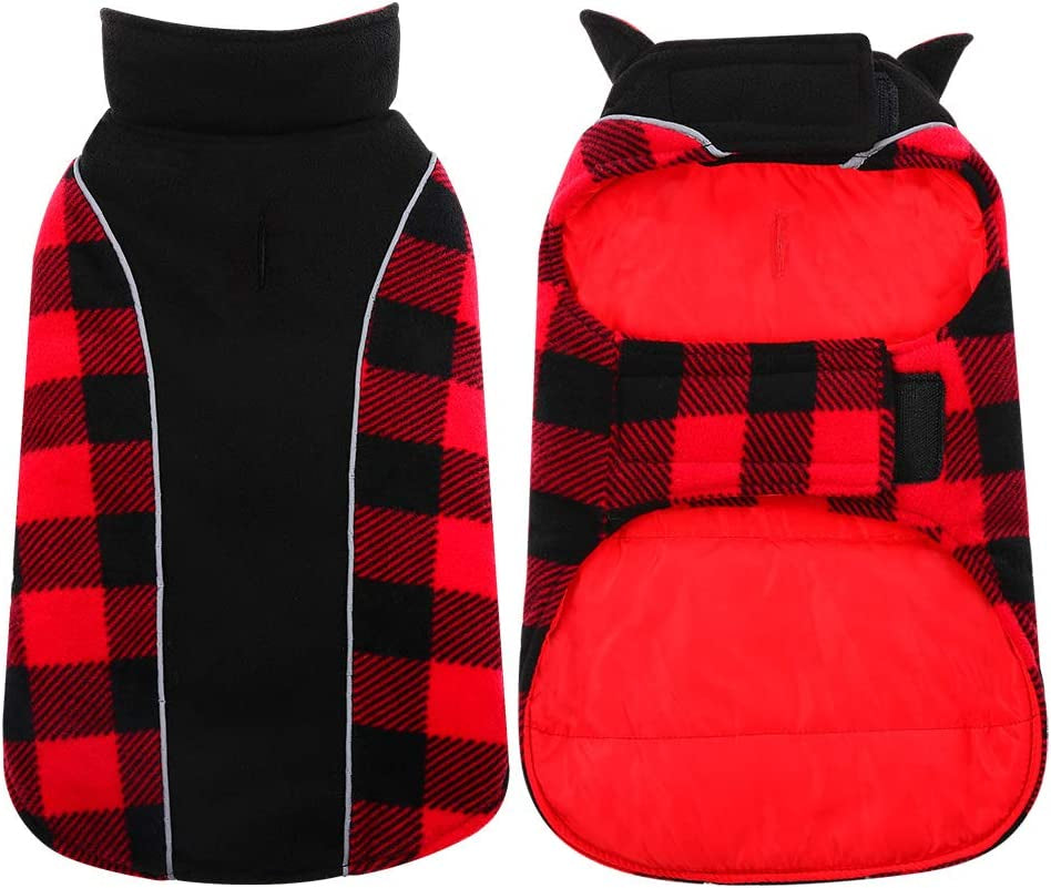 Kuoser Reversible Dog Coat, Warm Waterproof Dog Jacket, British Style Plaid Dog Winter Coats, Puppy Cold Weather Vest Windproof Outdoor Clothes Dog Snow Jackets for Small Medium Large Dogs Animals & Pet Supplies > Pet Supplies > Dog Supplies > Dog Apparel Kuoser Red XXX-Large (Pack of 1) 