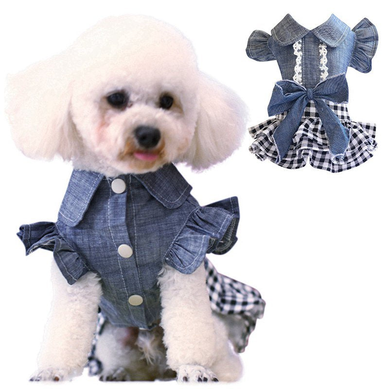 Dog Denim Dress, Cute Pet Skirt Clothes Apparel for Small Dogs Puppy Cats Animals & Pet Supplies > Pet Supplies > Cat Supplies > Cat Apparel Avail XS Blue 